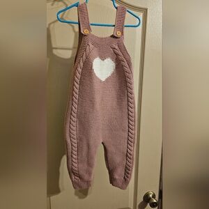Adorable Boutique Knitted Overalls Baby Girl 18mo-24mo Pink With White Heart